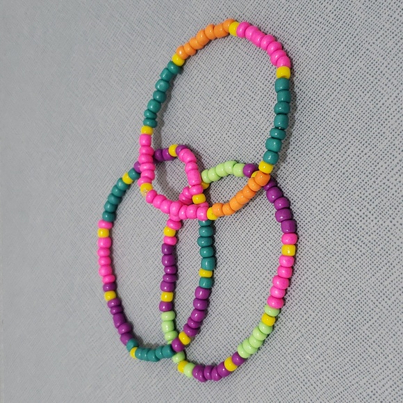 New Fun Bright Pretty Pop of Color Small Bead Neon Stretch Bracelets For Adults - Picture 3 of 5